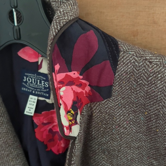 Joules Agatha brown tweed herringbone blazer jacket women's US8 EU40 UK12 piping - Picture 9 of 11